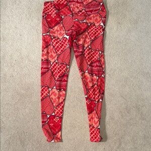 LuLaRoe Red Geometric Leggings Vibrant Stretchy Bottoms Tall & Curvy